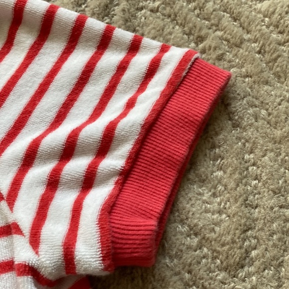 MINI BODEN 8-9 Red Stripe Terry Cloth T-Shirt Heart Pocket - Picture 2 of 5